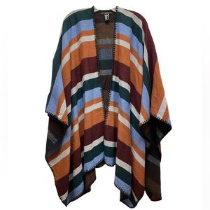 FOREVER 21 Striped Blanket Poncho Fall Colors One Size